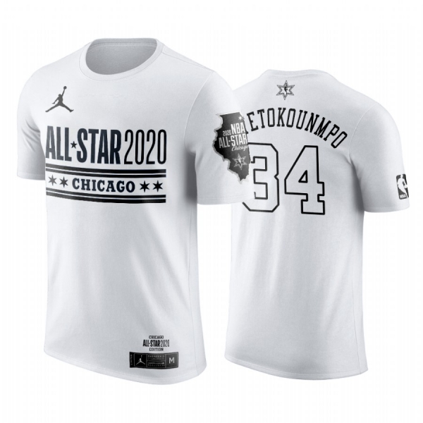 Milwaukee Bucks Giannis Antetokounmpo 2020 NBA All-Star Game Official Logo White T-Shirt