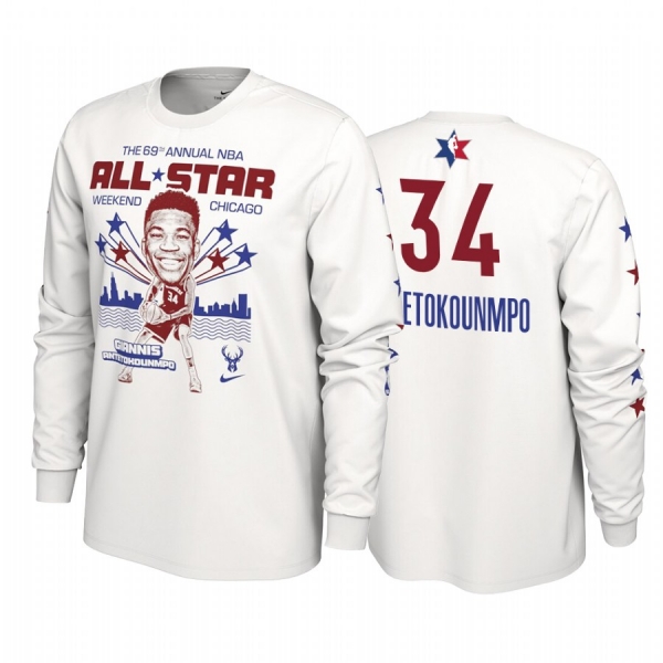 Milwaukee Bucks #34 Giannis Antetokounmpo 2020 NBA All-Star Weekend Super Player White T-shirt