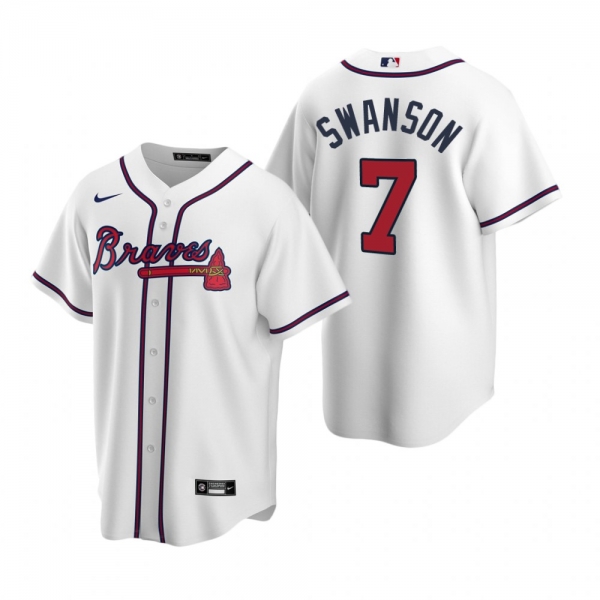 Men's Atlanta Braves Dansby Swanson Nike White 2020 Replica Home Jersey