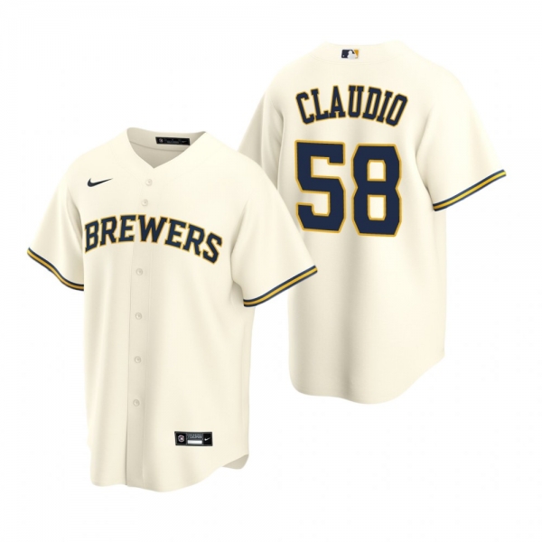 Men's Milwaukee Brewers Alex Claudio Nike Cream Replica Home Jersey