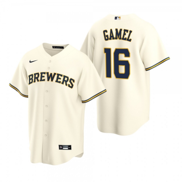 Men's Milwaukee Brewers Ben Gamel Nike Cream Replica Home Jersey