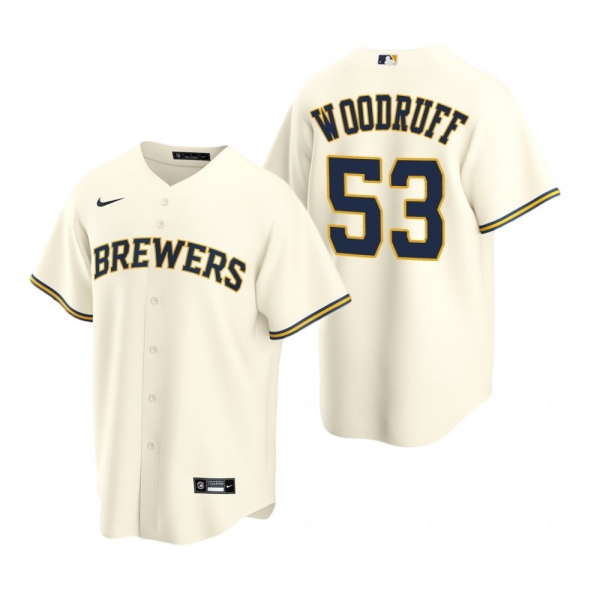 Men's Milwaukee Brewers Brandon Woodruff Nike Cream Replica Home Jersey