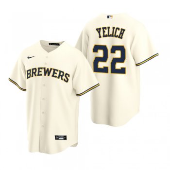 Men's Milwaukee Brewers Christian Yelich Nike Cream Replica Home Jersey