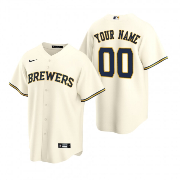 Men's Milwaukee Brewers Custom Nike Cream Replica Home Jersey