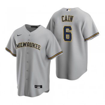 Men's Milwaukee Brewers Lorenzo Cain Nike Gray Replica Road Jersey