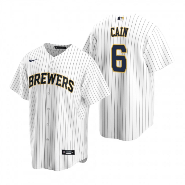 Men's Milwaukee Brewers Lorenzo Cain Nike White Replica Alternate Jersey