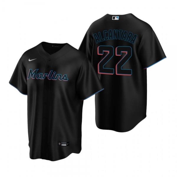 Men's Miami Marlins Sandy Alcantara Nike Black Replica Alternate Jersey