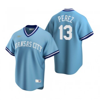 Men's Kansas City Royals Salvador Perez Nike Light Blue Cooperstown Collection Road Jersey