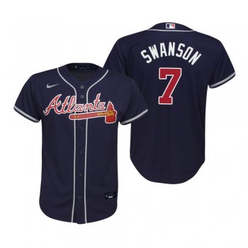 Youth Atlanta Braves Dansby Swanson Nike Navy Replica Alternate Jersey