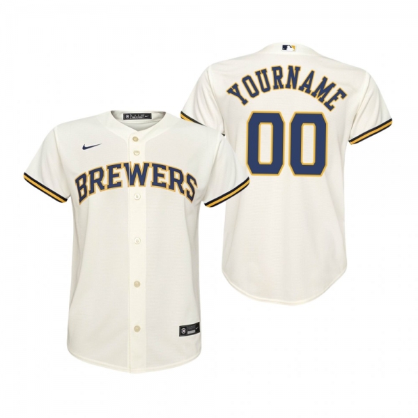 Youth Milwaukee Brewers Custom Nike Cream Replica Home Jersey