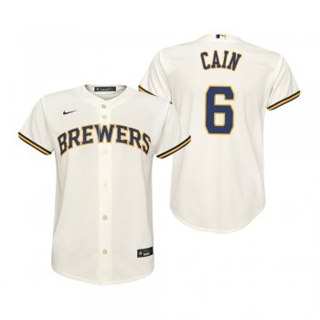 Youth Milwaukee Brewers Lorenzo Cain Nike Cream Replica Home Jersey