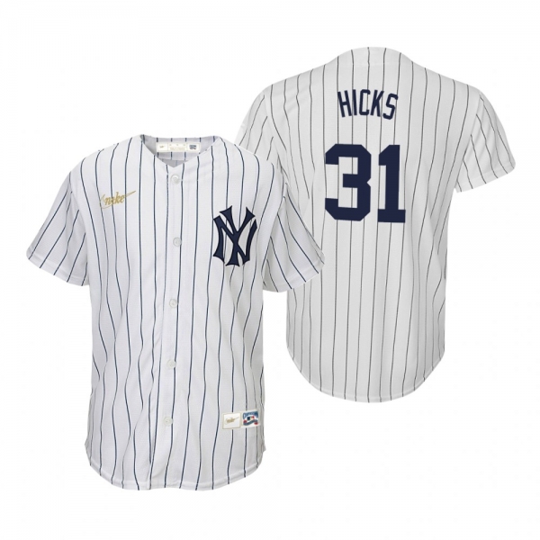 Youth New York Yankees Aaron Hicks Nike White Cooperstown Collection Home Jersey