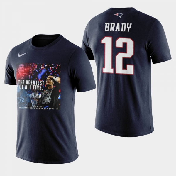 Men's New England Patriots #12 Tom Brady GOAT Thank You T-Shirt - Navy