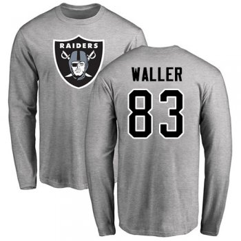 Men's #83 Oakland Raiders Darren Waller Name & Number Logo Ash : Football Long Sleeve T-Shirt