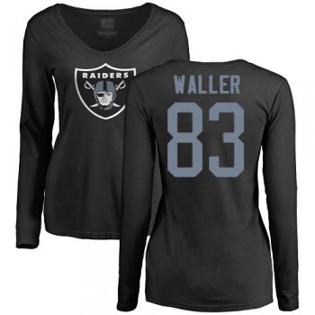 Women's #83 Oakland Raiders Darren Waller Name & Number Logo Olive : Football Long Sleeve T-Shirt