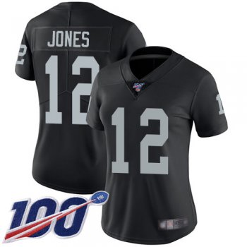 Women's #12 Oakland Raiders Zay Jones Limited Home Black Jersey: Football 100th Season Vapor Untouchable