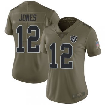 Women's #12 Oakland Raiders Zay Jones Limited Olive Jersey: Football 2017 Salute to Service