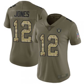 Women's #12 Oakland Raiders Zay Jones Limited Olive/Camo Jersey: Football 2017 Salute to Service