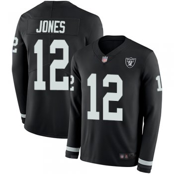 Men's #12 Oakland Raiders Zay Jones Limited Black Jersey: Football Therma Long Sleeve