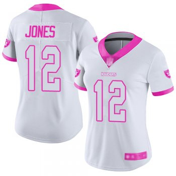 Women's #12 Oakland Raiders Zay Jones Limited White/Pink Jersey: Football Rush Fashion