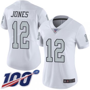 Women's #12 Oakland Raiders Zay Jones Limited White Jersey: Football 100th Season Rush Vapor Untouchable