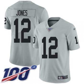 Men's #12 Oakland Raiders Zay Jones Limited Silver Jersey: Football 100th Season Inverted Legend