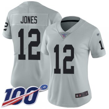 Women's #12 Oakland Raiders Zay Jones Limited Silver Jersey: Football 100th Season Inverted Legend