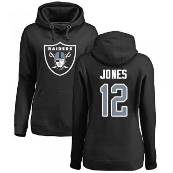 Women's #12 Oakland Raiders Zay Jones Name & Number Logo Black : Football Pullover Hoodie