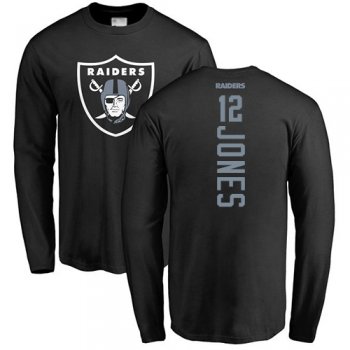 Men's #12 Oakland Raiders Zay Jones Backer Black : Football Long Sleeve T-Shirt