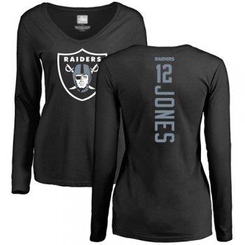 Women's #12 Oakland Raiders Zay Jones Backer Black : Football Long Sleeve T-Shirt