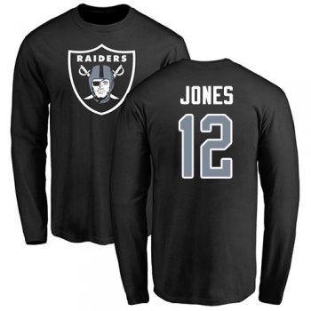 Men's #12 Oakland Raiders Zay Jones Name & Number Logo Olive : Football Long Sleeve T-Shirt