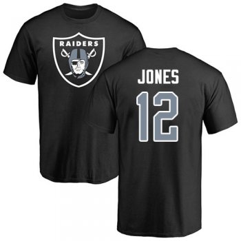 Men's #12 Oakland Raiders Zay Jones Name & Number Logo Black : Football T-Shirt