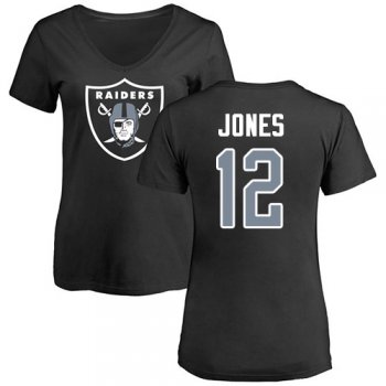 Women's #12 Oakland Raiders Zay Jones Name & Number Logo Black : Football T-Shirt