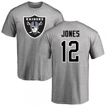 Men's #12 Oakland Raiders Zay Jones Name & Number Logo Ash : Football T-Shirt