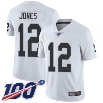 Men's #12 Oakland Raiders Zay Jones Limited Road White Jersey: Football 100th Season Vapor Untouchable