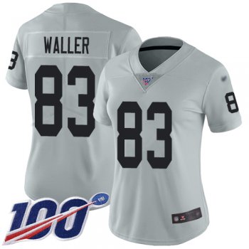 Women's #83 Oakland Raiders Darren Waller Limited Silver Jersey: Football 100th Season Inverted Legend