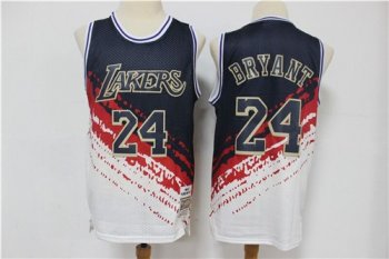 NBA Lakers 24 Kobe Bryant White and Navy Men Jersey