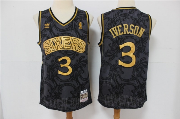 NBA 76ers 3 Allen Iverson Black Hardwood Classics Men Jersey