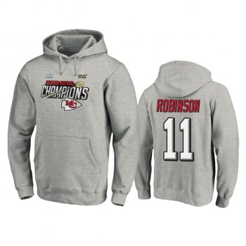 Men's Kansas City Chiefs Demarcus Robinson Heather Gray Super Bowl LIV Champions Trophy Collection Locker Room Pullover Hoodie