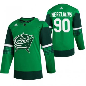 Blue Jackets Elvis Merzlikins #90 Green 2020 St. Patrick's Day Authentic Player Jersey