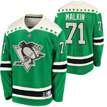 Pittsburgh Penguins #71 Evgeni Malkin Green 2020 St. Patrick's Day Breakaway Jersey