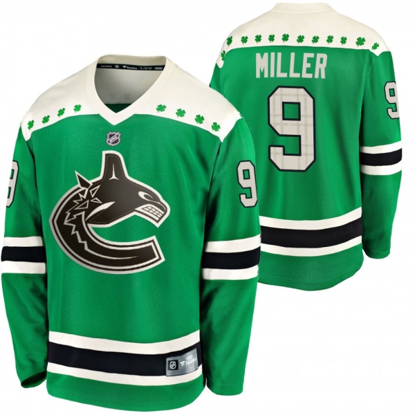 Canucks J. T. Miller #9 Green 2020 St. Patrick's Day Replica Player Jersey