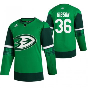 Ducks John Gibson #36 Green 2020 St. Patrick's Day Authentic Player Jersey