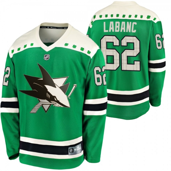 Sharks Kevin Labanc #62 Green 2020 St. Patrick's Day Replica Player Jersey