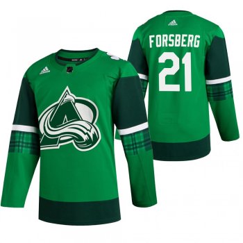 Avalanche Peter Forsberg #21 Green 2020 St. Patrick's Day Authentic Player Jersey