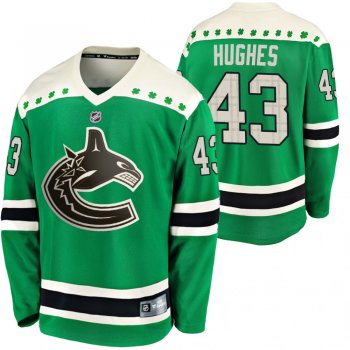 Canucks Quinn Hughes #43 Green 2020 St. Patrick's Day Replica Player Jersey