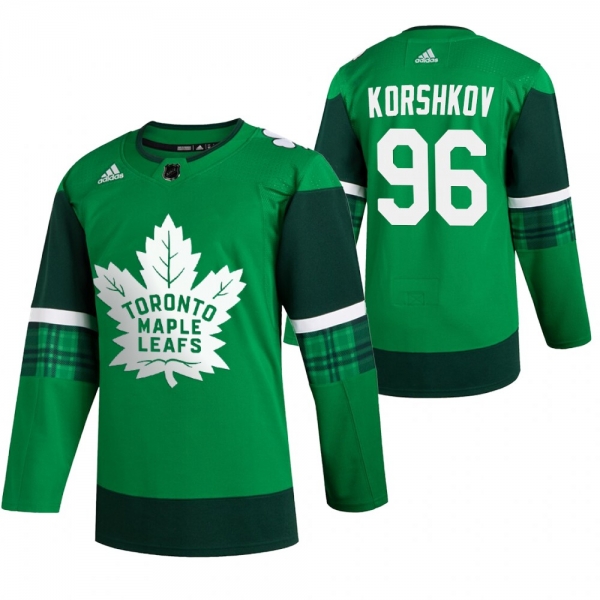 Toronto Maple Leafs Yegor Korshkov #96 Green 2020 St. Patrick's Day Leafs Forever Jersey