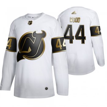 New Jersey Devils #44 Miles Wood White NHL Golden Edition Authentic Jersey