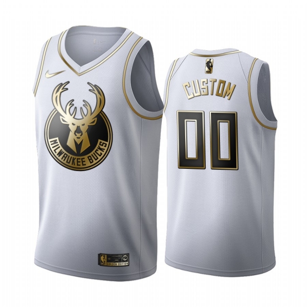 Custom #00 Milwaukee Bucks White Golden Edition Jersey