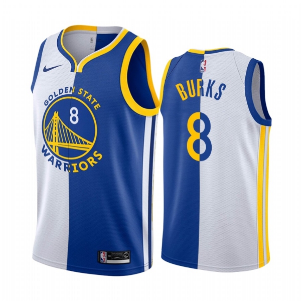 Warriors Alec Burks #8 Split White Blue Jersey